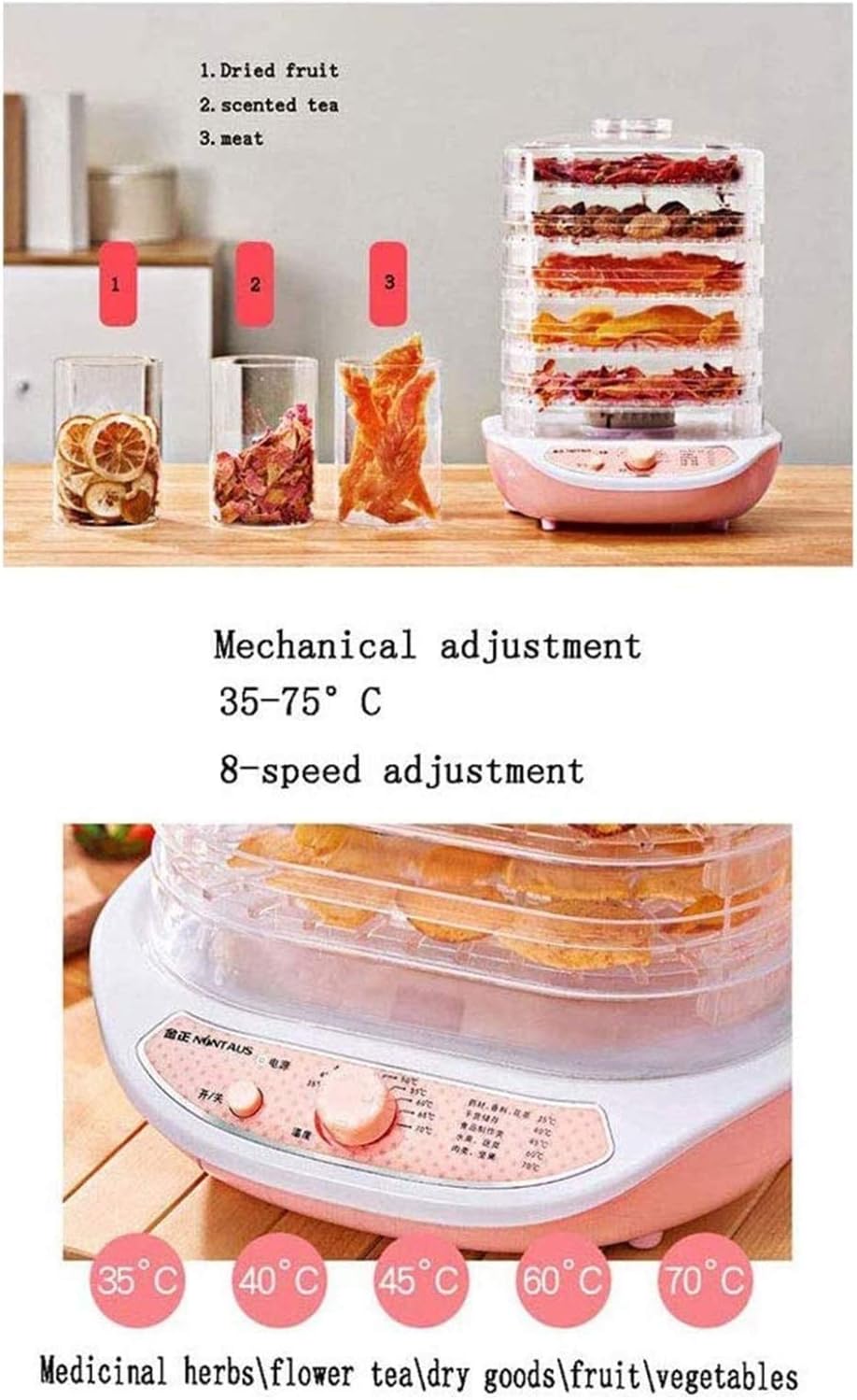 Food Dehydrator Machine Dryer for Fruit Meat Beef Jerky Vegetables 5 BPA-Free Trays with Timer and Temperature Control