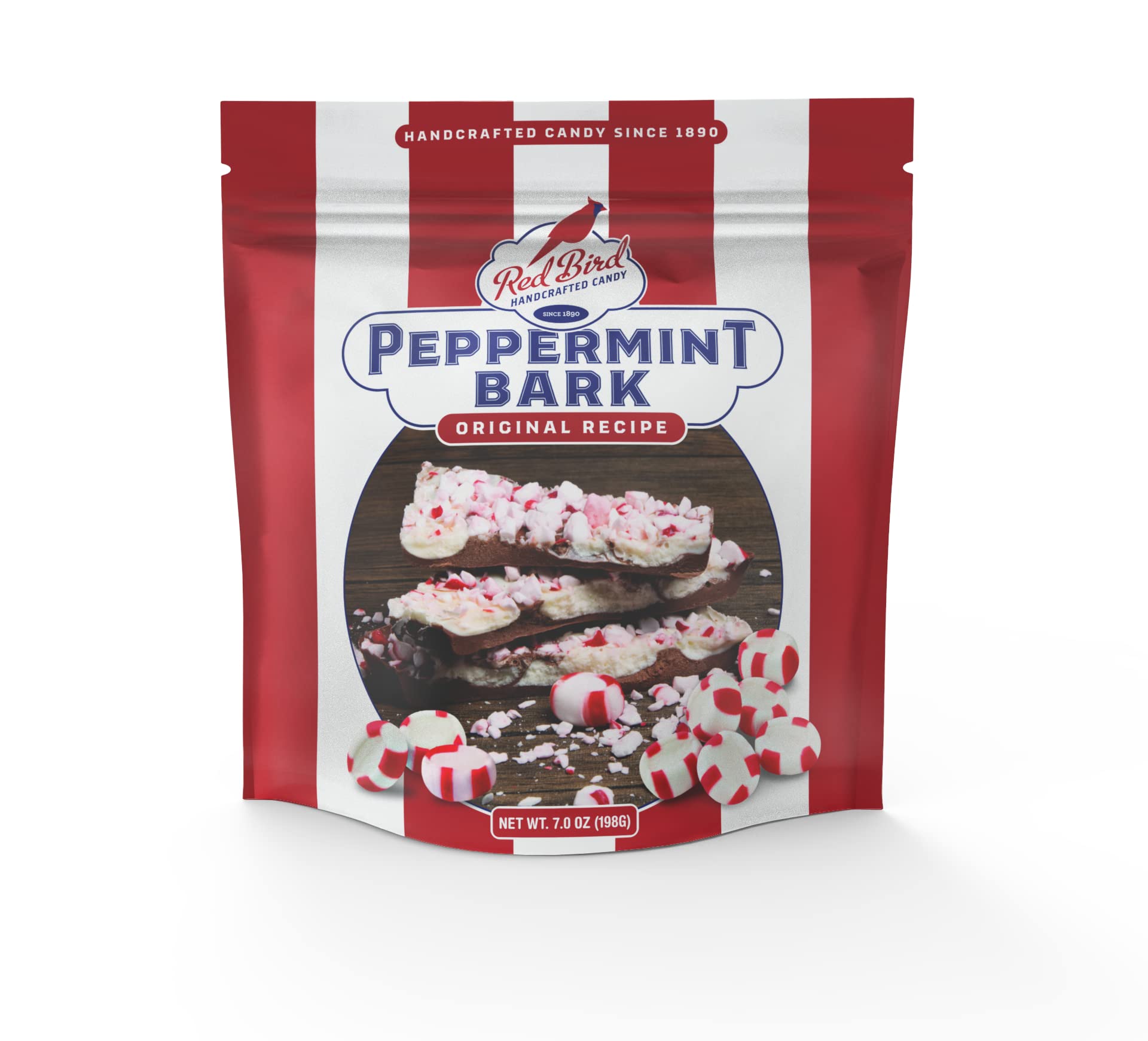 Red Bird Peppermint Bark with Luscious Layers of Dark and White Chocolate; Great Stocking Stuffer or Party Gift, 7 Ounce bag