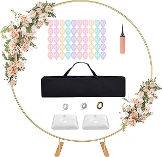 Round Backdrop Stand, 6.6ft Balloon Arch Stand, Rond Balloon Arch Stand with Base & Balloon Ring, Circle Metal Balloon Arch Kit, Round Stand Backdrop for Party (79 in)