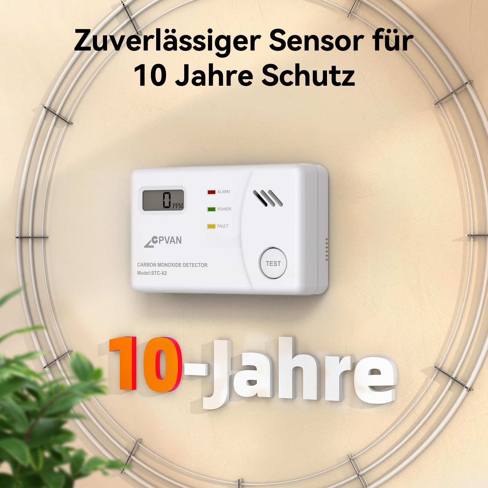CPVAN Detector de Monóxido de Carbono con Pantalla LCD, Capteur 10 Años CO Gas Alarma con Batería Reemplazable, Norma Europea EN50291