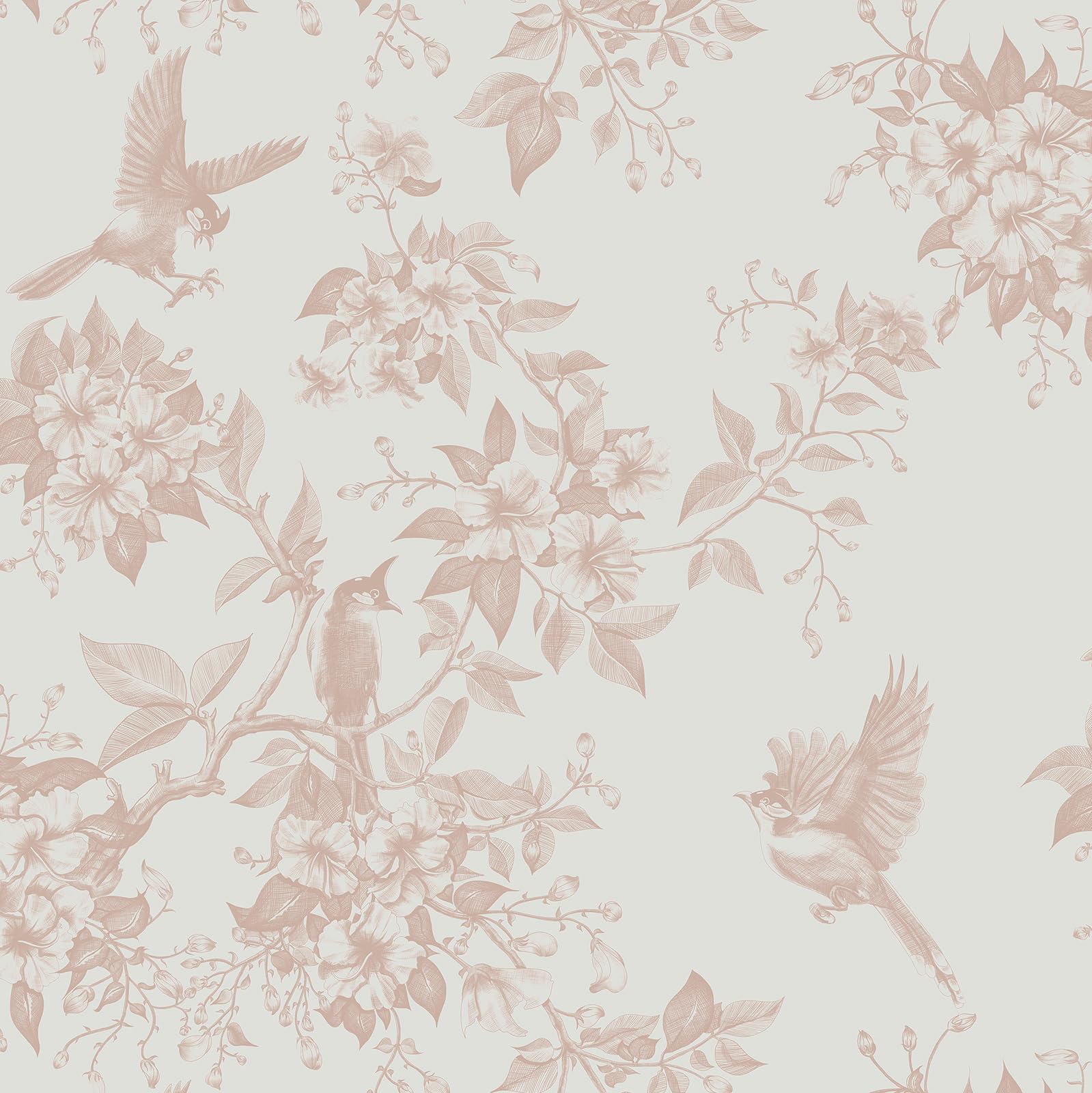 Yomshi Peel and Stick Wallpaper Vintage Bird and Floral Wallpaper 44 x 1000 cm Pink Sticky Back Plastic Roll Removable Renter Friendly Thickened Contact Paper for Furniture Kitchen Living Room