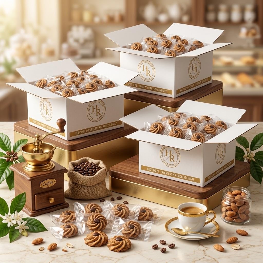 Hedy Rossi - Biscotti Artigianali Mandorla e Caffè Monoporzione (Confezione Risparmio) | Monodose Sigillate per Bar, Hotel, Uffici, Fiere e Catering