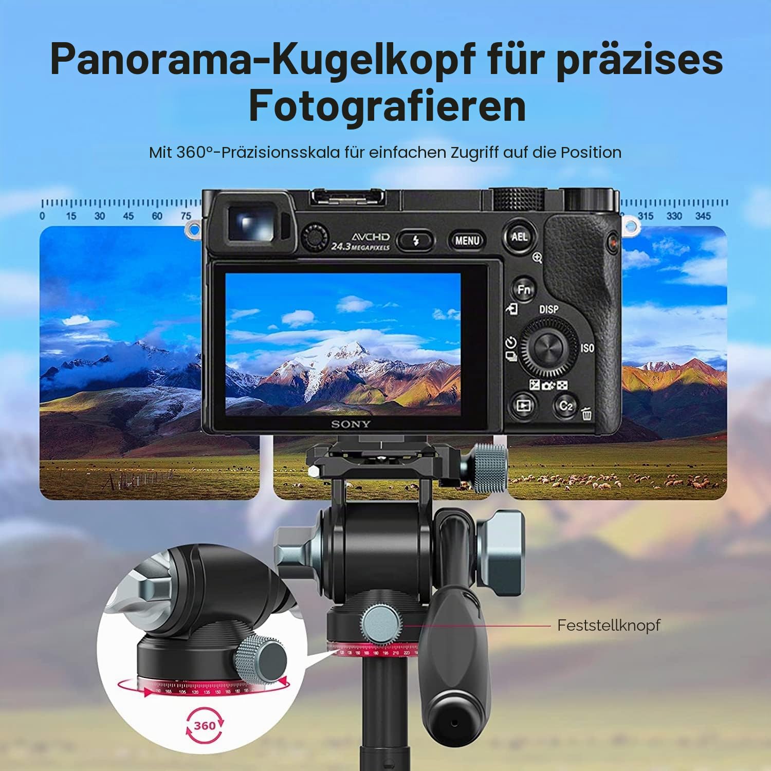 ULANZI U-190 Stativkopf Kamera Video Fluidkopf mit Arca Swiss Schnellwechselplatte Durchmesser 40mm Metall Schwenk-/Neigekopf Panorama Kugelkopf Belastung bis zu 3 kg