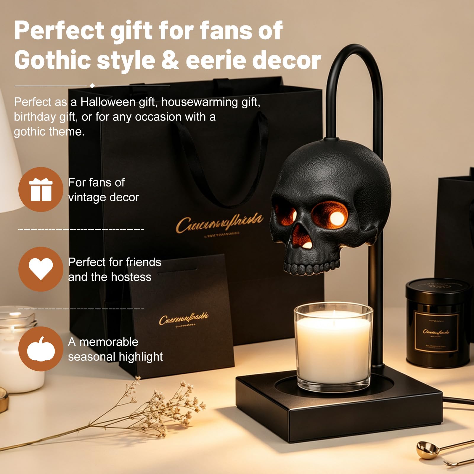 Halloween Deko Kerzenwärmer Lampe, Dimmer Timer Totenkopf Candle Warmer (B)