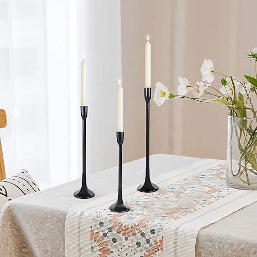 Miniatura 5 de Juego de 3 portavelas cónico de hierro, portavelas altos negros, portavelas cónicos negros, portavelas para bodas, mesa de comedor, decoración del