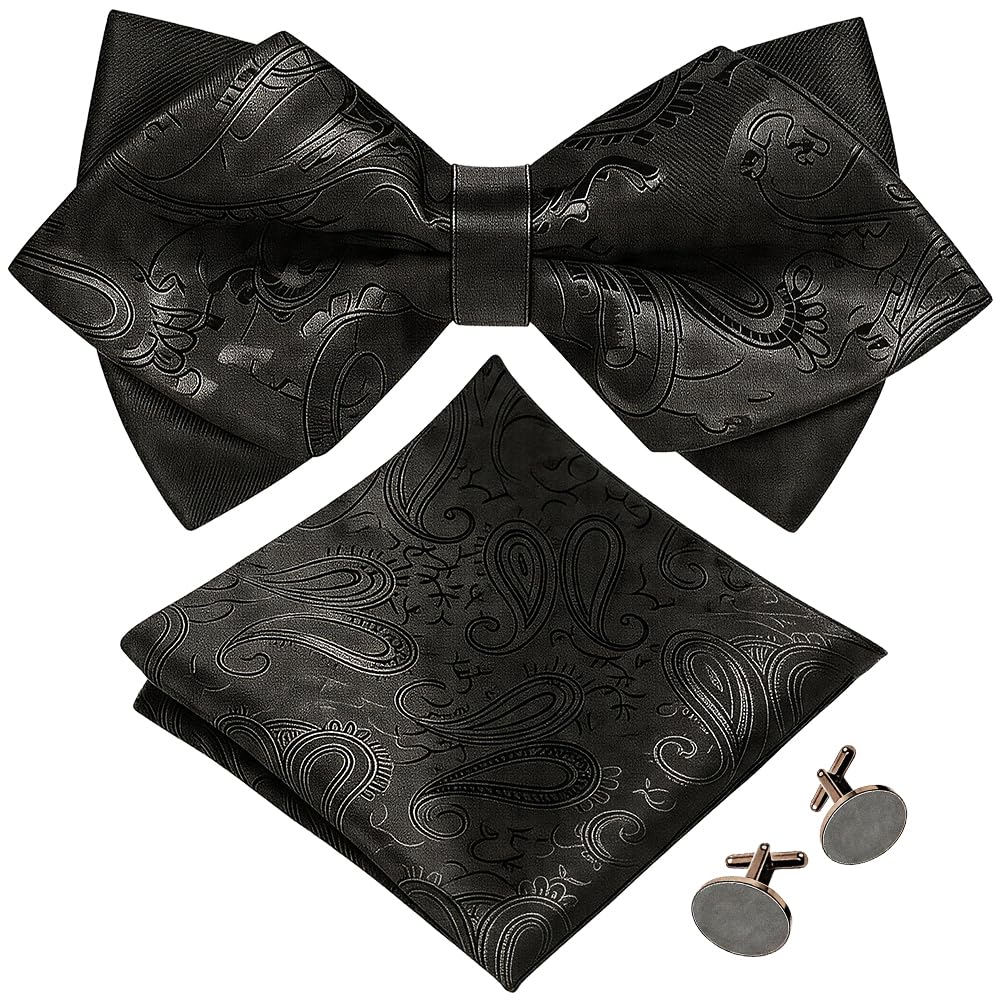 Eduplayte Men's Black Bow Ties For Solid Color Pre-Tied Bow Tie With Pocket Square And Cufflinks, Formal Accessories For Weddings, Proms And Special Occasions ﻿ ﻿ ﻿