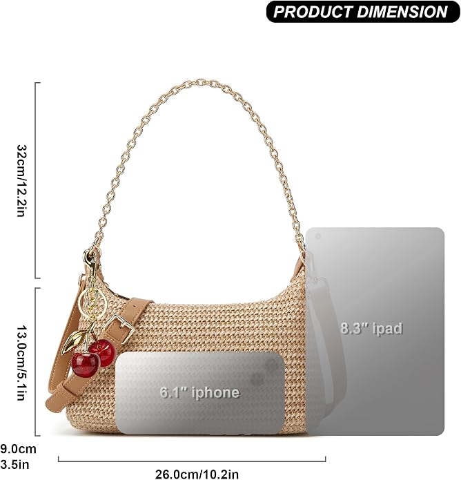 Bolso de hombro tejido de paja para mujer miniatura 7