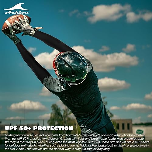 Miniatura 3 de Achiou Pasamontañas con protección UV, mangas de sol, compresión y protección UV, Negro, Blanco