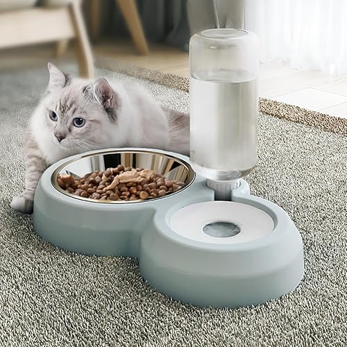 Miniatura 4 de Juego de cuencos para perros y cachorros con dispensador de agua y tazón de acero inoxidable, tapete antideslizante, comedero desmontable para