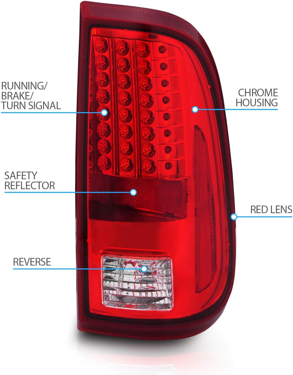 AmeriLite for 2008-2016 Ford F250 F350 F450 Pickup LED Rosso Red Replacement Taillights Assembly Pair - Passenger and Driver Side