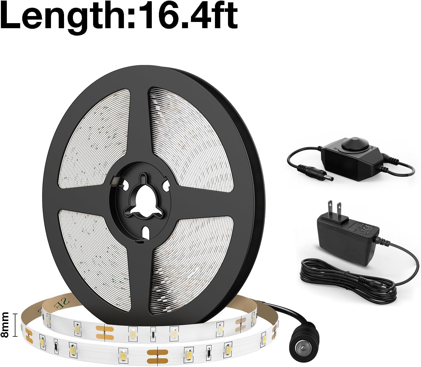 Olafus 16.4ft LED Strip Lights Warm White Dimmable, LED Rope Light Kit 12V Flexible Under Cabinet Lighting Strips, 5m 300 LEDs 2835, 3000K Bright Led Lights for Bedroom, UL Listed Plug - Image 8