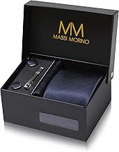 Massi Morino Men's Ties and Handkerchiefs with Cufflinks, Tie Clip Set I Accessory Men's Suit Modern for Wedding