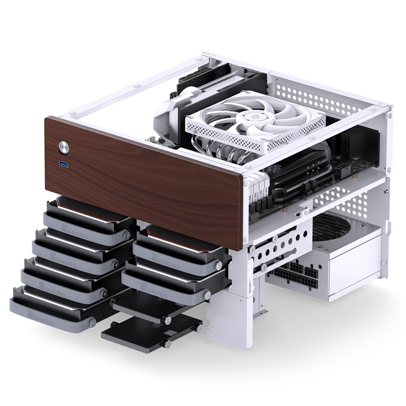 Jonsbo N4 NAS用ケース+前面ファンサポート付き Amazon.com: JONSBO N4 White NAS Pc Case, Walnut Wood, 8-Drive Bay