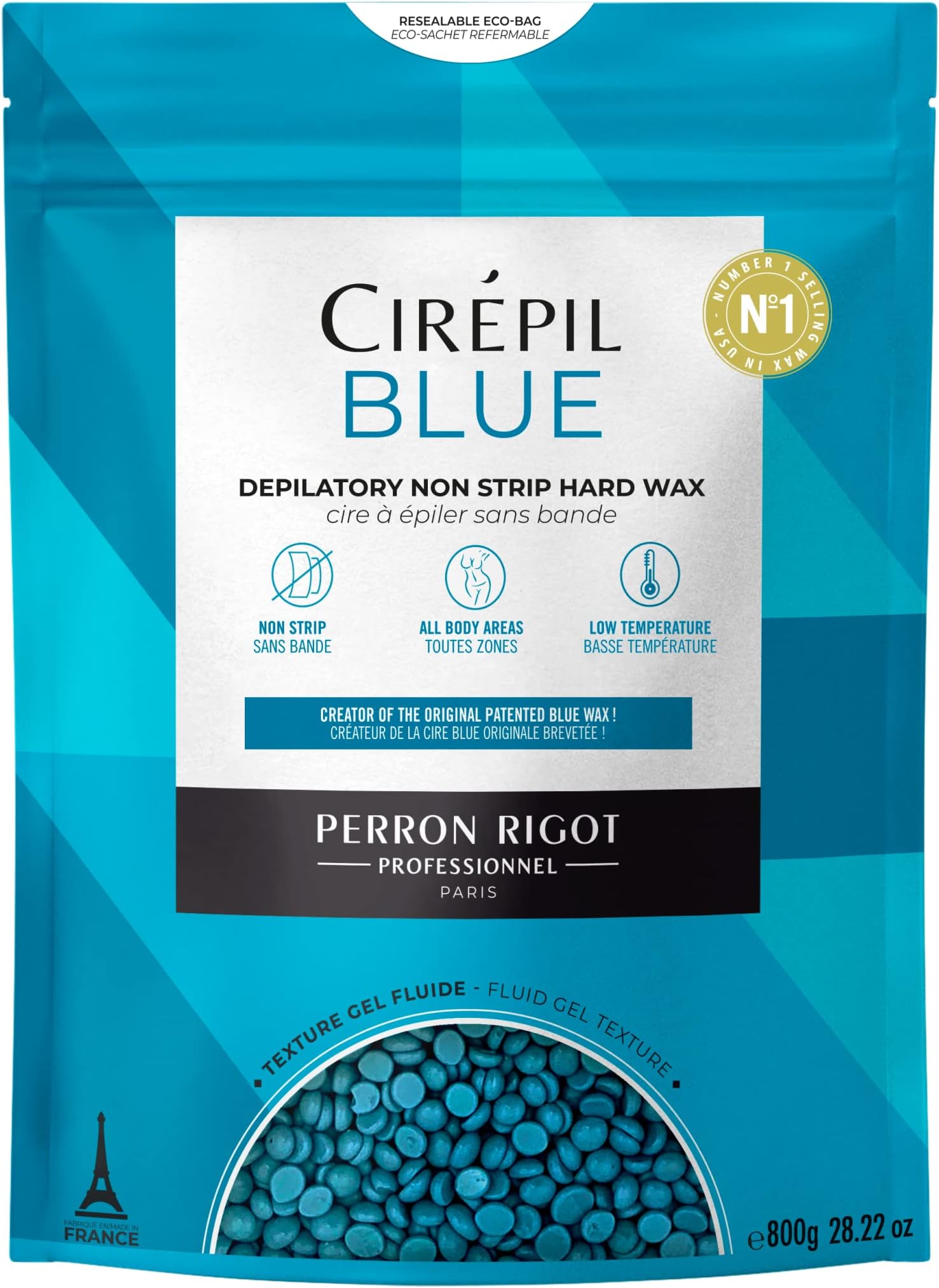 Blue - 800g / 28.22 oz Hard Wax Beads Bag - Face & Body Wax, Unscented & No Strip Needed - Perfect for Sensitive Skin & Brazilian Waxing - Fluid Gel Texture, Easy Hair-Removal