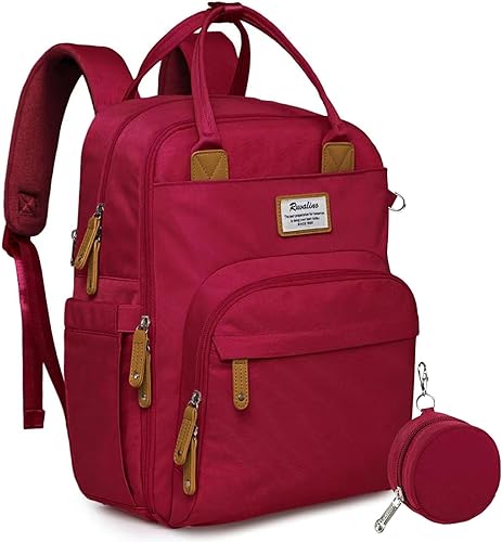 RUVALINO Mochila para pañales, mochila de viaje multifunción para maternidad, bolsas cambiadoras de pañales, rojo púrpura