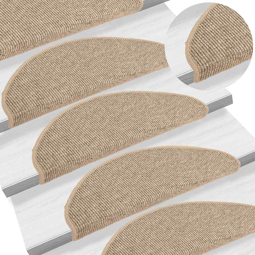 Stufenmatten 15 Stück 65x21x4 cm Dunkelbeige Halbrund Groß Treppenstufen Matten, Teppich Innen für Treppen, rutschfest Stufenmatten Treppenteppich