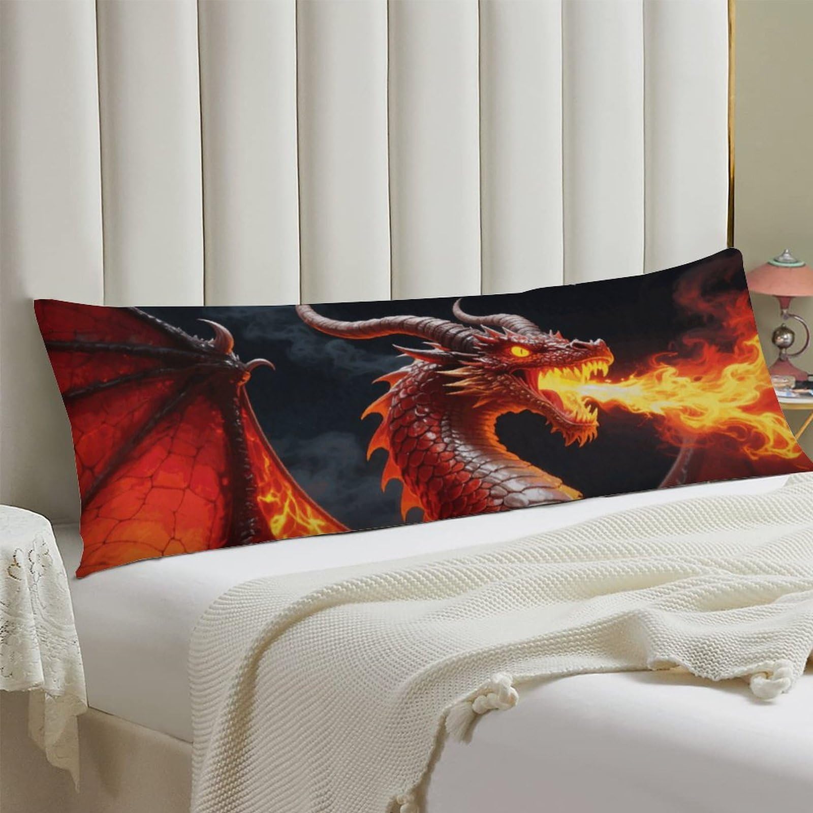 Body Pillow Cover 20x54 Long Pillow Case with Invisible Zipper Breathable Microfiber Fire Dragon Pillowcase Soft Cozy Protector for Bedroom Couch Sofa Bed Home Decor All Seasons