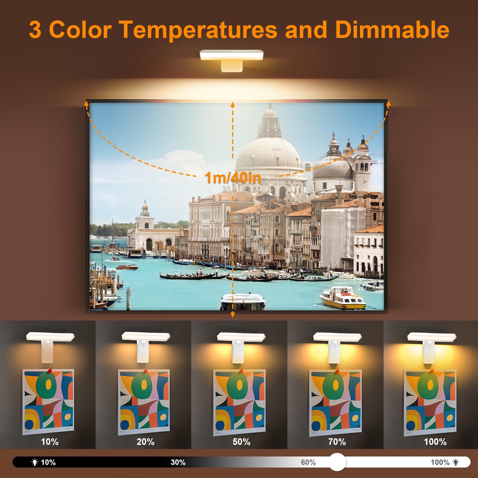 AMFUN 2PCS Picture Lights for Wall Wireless Picture Lights with Remote, 3 Color Temperatures Cordless Dart Board Light - Image 2