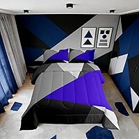 Vista 36 de Erosebridal - Juego de edredón con rayas rojas y negras tamaño Queen, juego de ropa de cama con diseño geométrico y estampado de patchwork en blanco