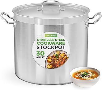 Nutrichef Stainless Steel Cookware Stockpot, 30 Quart Heavy Duty Induction Soup Pot With Stainless Steel Lid And Strong Riveted Handles, Even Heat Distribution, Compatible With Most Cooktops