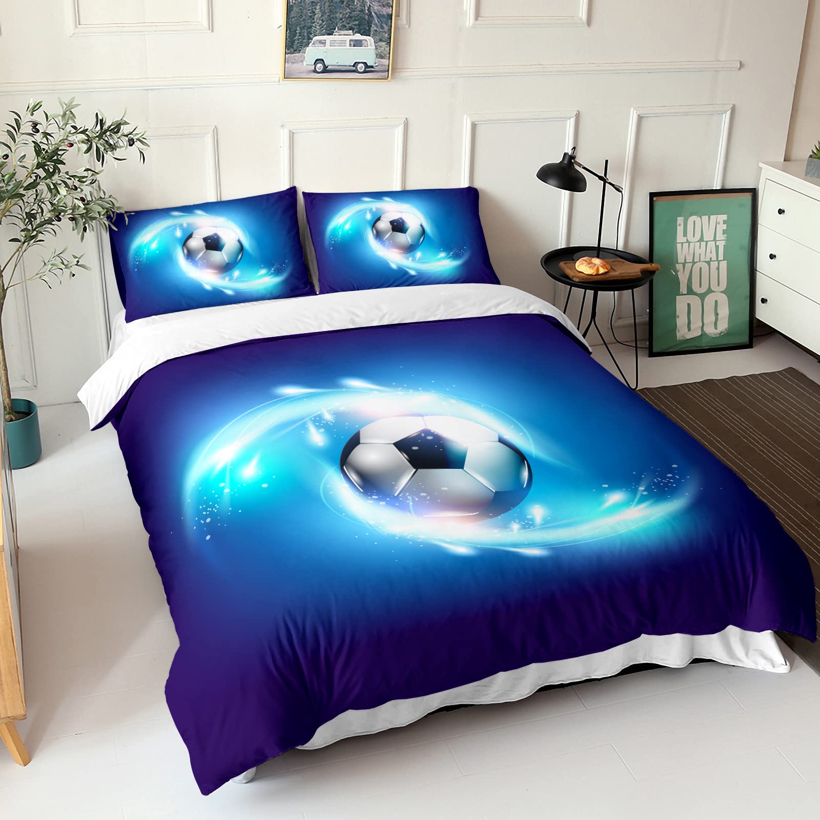 HOSIMA Fußball Bettwäsche 135x200cm Bettbezug-Set mit Kissenbezug 80x80cm für Kinder Jungen Teenager