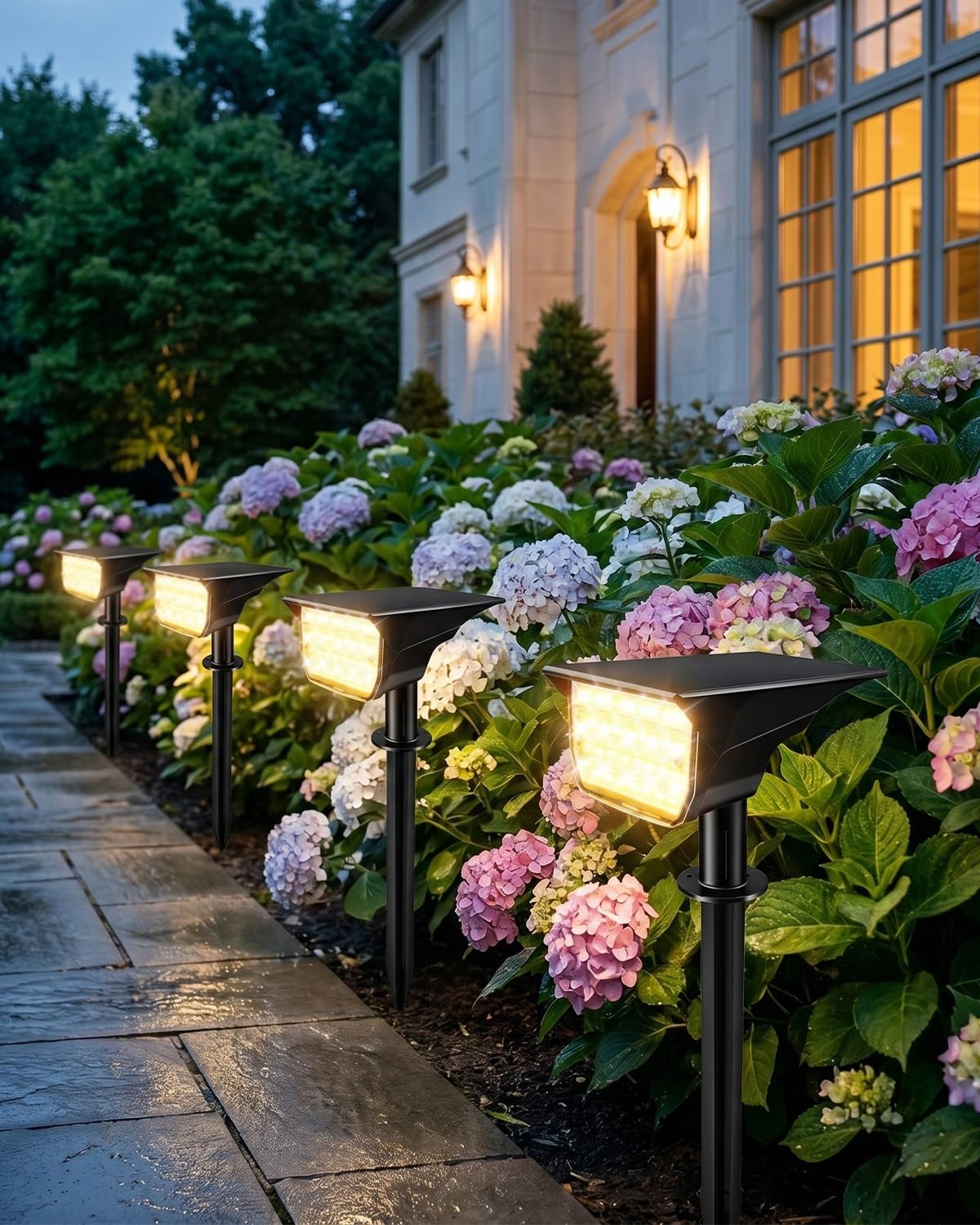 Maraiss Solar Garden Lights with IP44 Weather Resistance & Cozy Warm Glow, Auto-On/Off Function - Gift for Loved Ones, Suitable for Patio, Garden and Party Decor (4 Pack spot light-78LEDs)