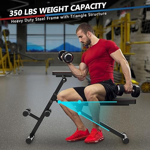 Miniatura 6 de Goplus Banco de pesas multifuncional con almohadilla de predicador, banco AB plegable con posiciones ajustables, silla romana, banco plano para