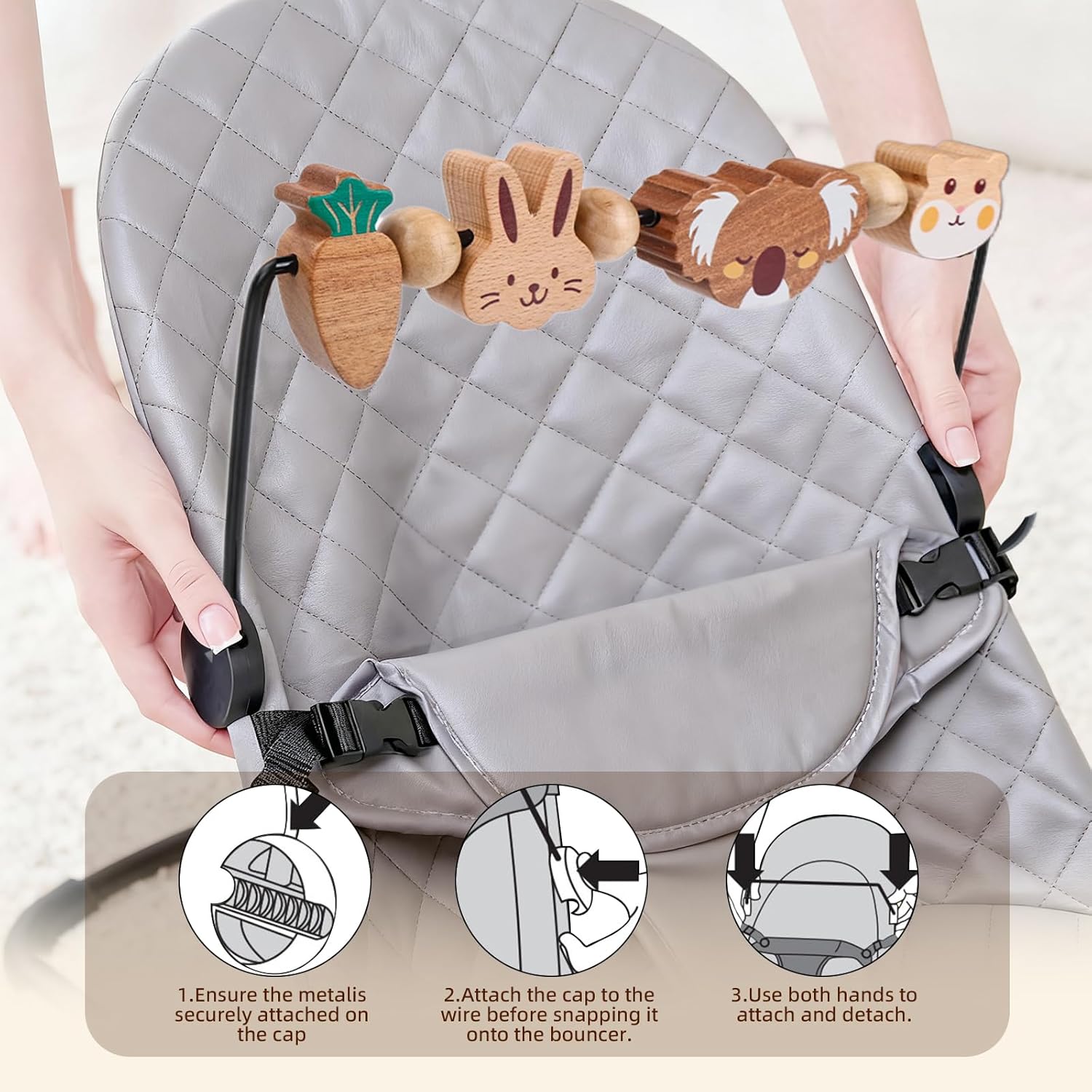 BEBOAN Baby Bjorn Bouncer Toy Bar - Toy Bar for Soft & Bliss Baby Bouncer, 360°Rotating Natural Wooden Toys, Easy to Attach/Remove Exciting Design for Curious Babies(Cute Animals)