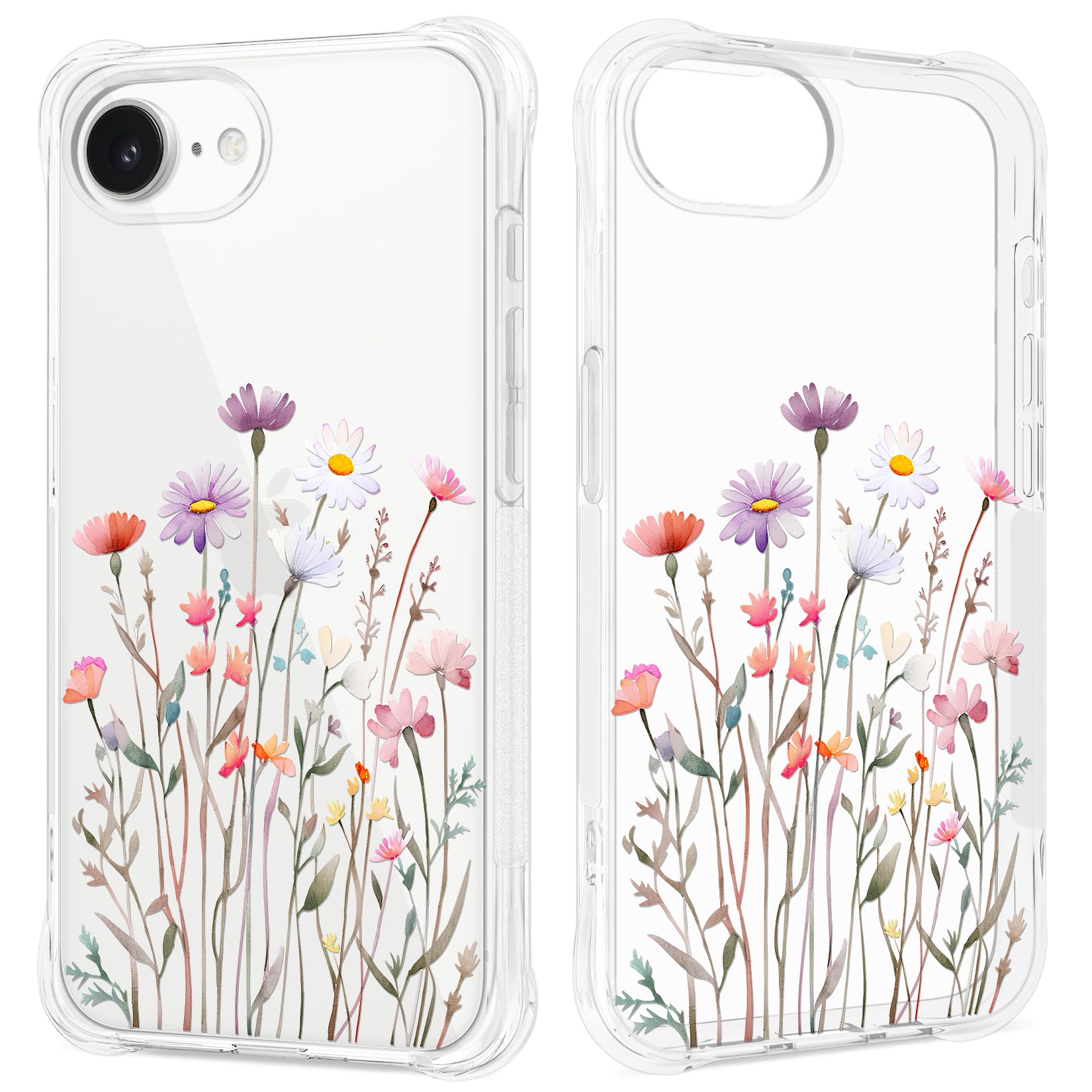 GREATRULY Floral Clear Case for iPhone 16e for Women Girls,Cute Flowers Design Phone Cover,Slim Soft Transparent Drop Proof Pretty Flower Print