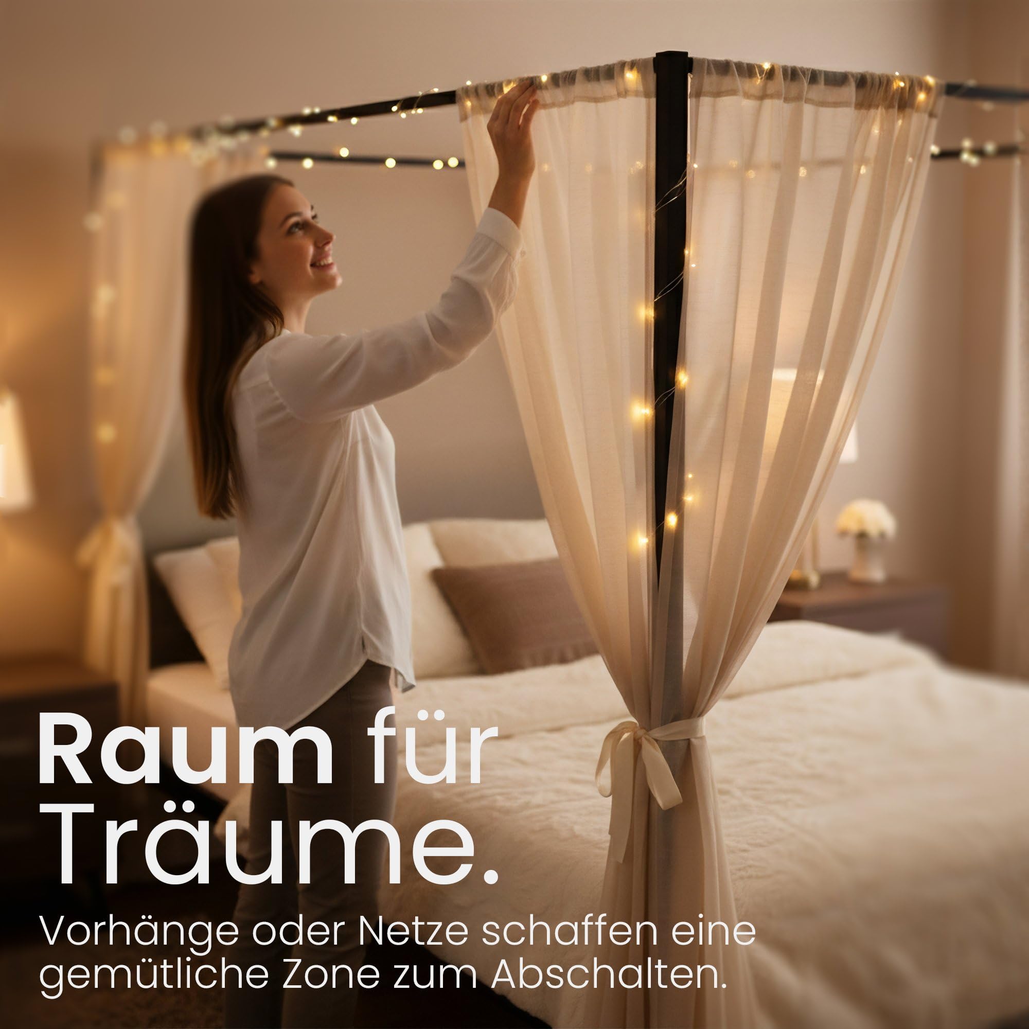 CLP Himmelbett Gestell Batoni, Doppelbett für Erwachsene, Bettgestell und Lattenrost aus Metall, Metallbett stabil, Größe:180 x 200 cm