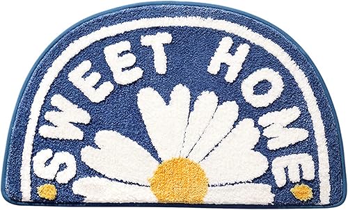 Alfombras de baño de flores semicirculares florales de 17 x 28 pulgadas, absorbentes de margaritas, tapetes de baño de semicírculos para baño,