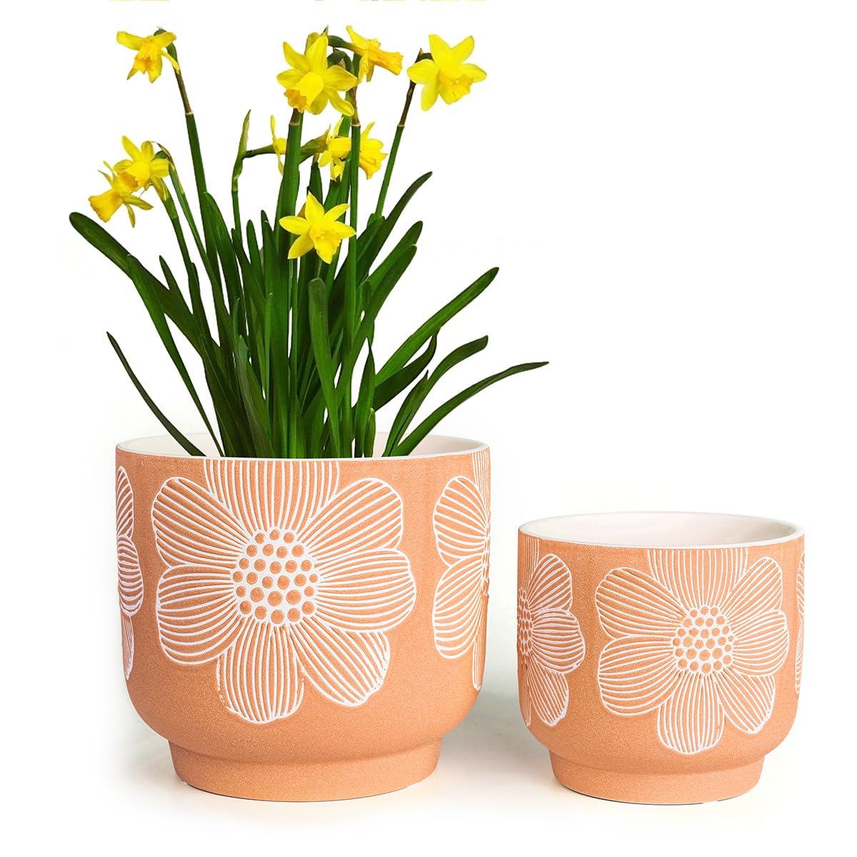YBX Orange Floral Plant Pot