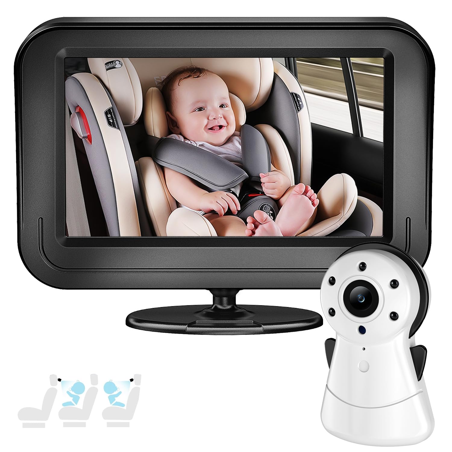 Baby Kamera Auto mit 4.3" Display, Spiegel auto baby rückbank 1080P,Babyautospiege mit HD Nachtsicht und 120°-Betrachtungswinkel,Auto-Babyphone einfache Installation Cigarette Lighter,Schwarz