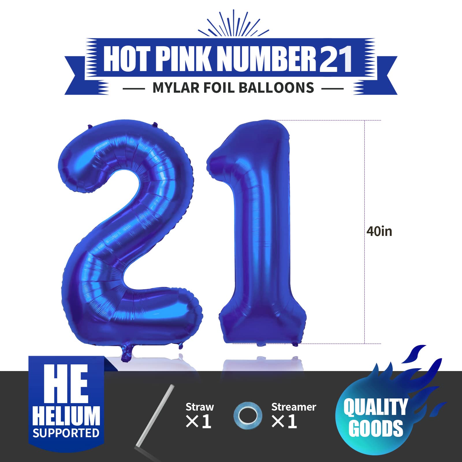 40inch hot Blue 21th Helium Foil Number 21 Balloons large Figures Inflatable Balls 12th Girls Daughter Birthday Party Ballloon Wedding Anniversary Events Decoration Party Supplies Large globos