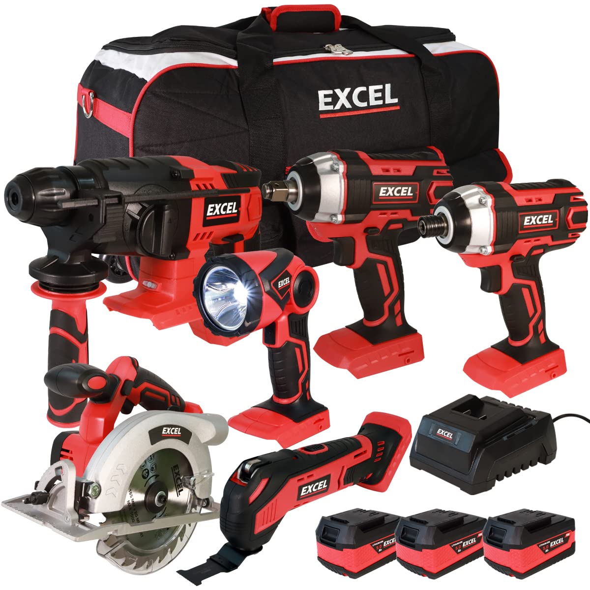 Buy Excel 18V 6 Piece Cordless Liion Power Tool Kit with 3 x 5.0Ah