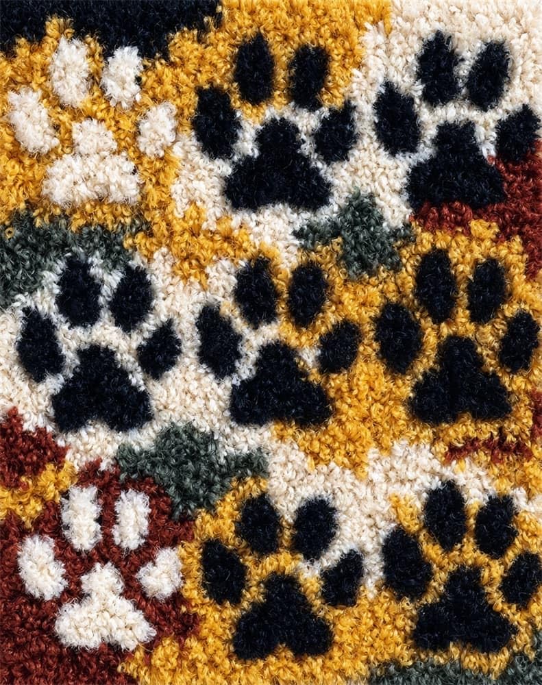 FWRTYCB Latch Hook Rug Kits, DIY Latch Hook Rug,Dog Paw Print Home Carpet Rug Making Canvas Kits,20X15Inch DIY Crochet Kits Embroidery Kits Needlework Crafts for Home Decor, Latch Hook Kits for Begi