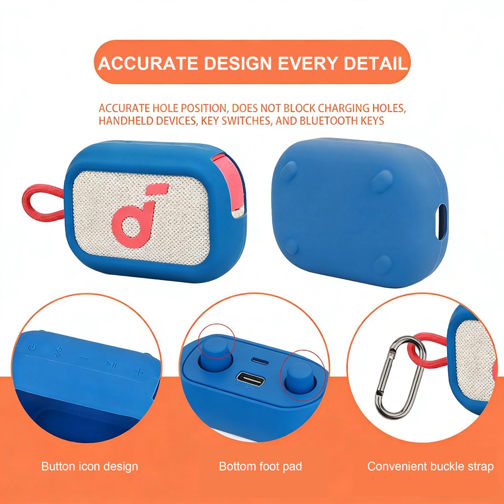 easyBee Etui do Soundcore Select 4 Go przenośne z karabińczykiem, płynny silikon, odporne na uderzenia, etui ochronne, głośnik Bluetooth, torba do przenoszenia, niebieskie