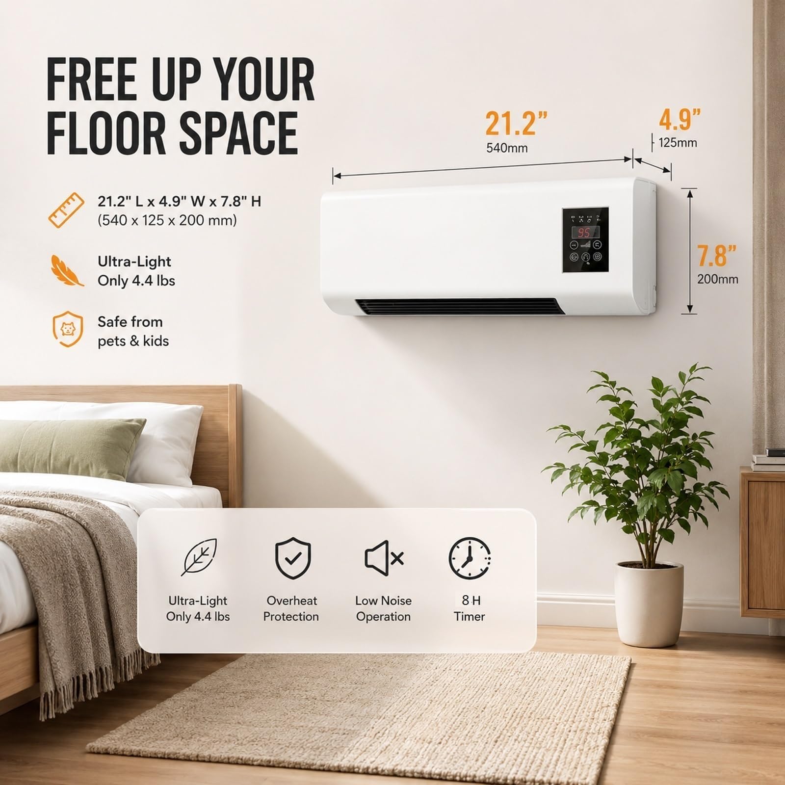 Unidad Combinada de Aire Acondicionado y Calefacción de Pared (Sin Necesidad de Ventana), Ventilador y Aire Acondicionado Portátil 2 en 1 Minisplit Silencioso para Oficina y Hogar(White)