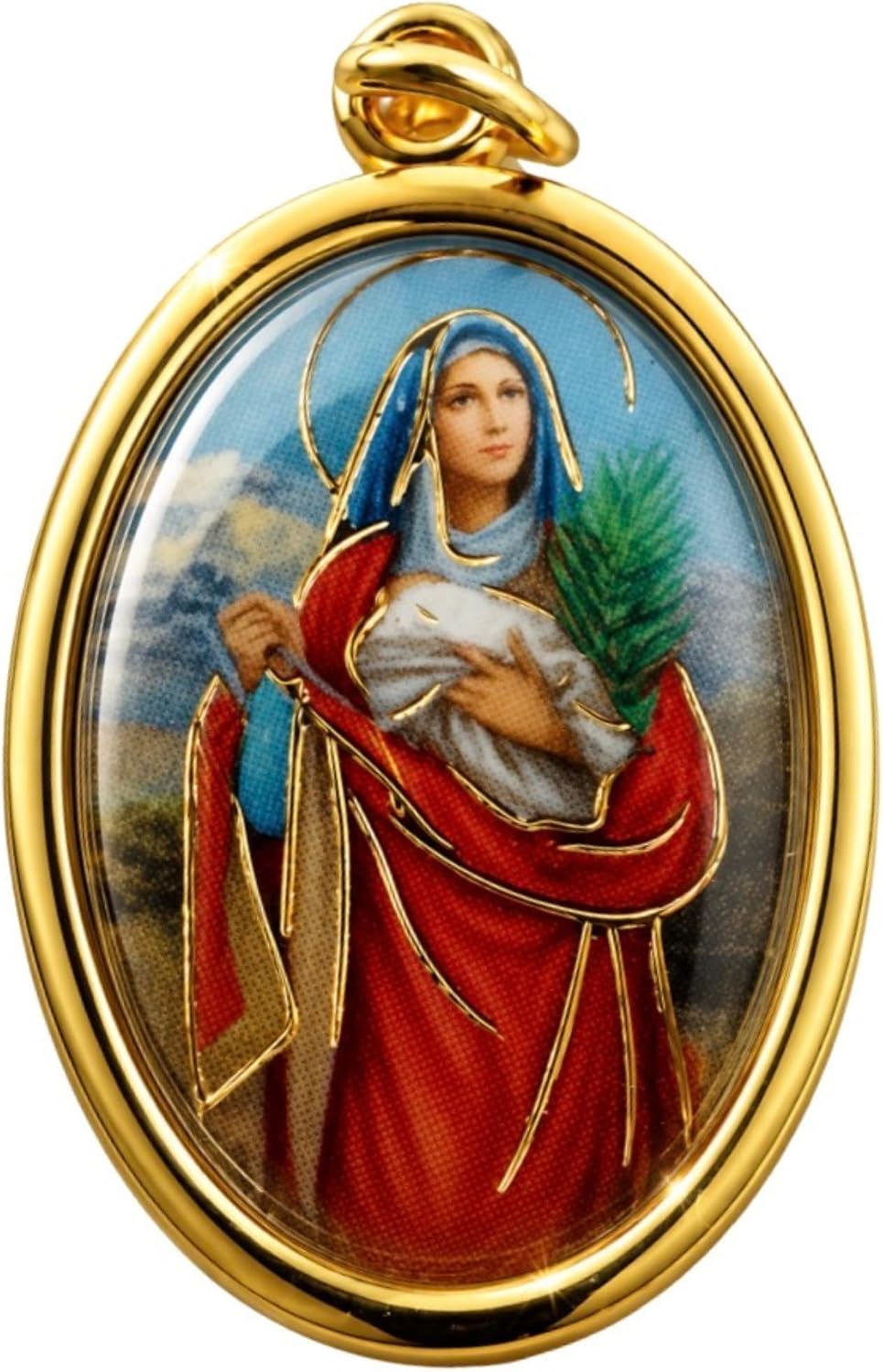 St. Agatha Patron Saint Medal Charm with Prayer Card – Gold Finish Italian Catholic Picture Pendant, Made in Italy, Breast Cancer Patron Saint Gift, Healing & Strength Religious Keepsake, 1 Inch Oval