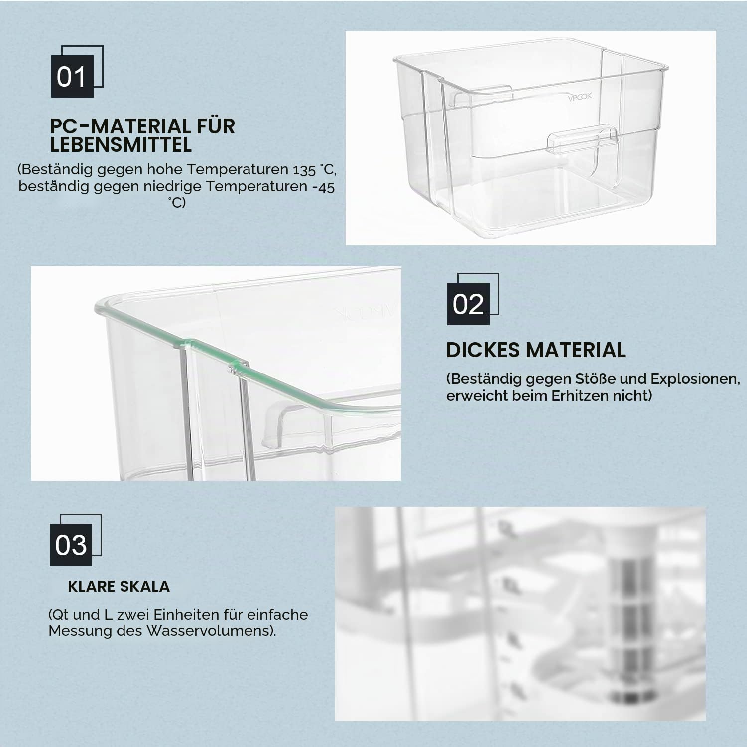 Sous Vide Behälter 7 in 1 Set 12L mit Deckel und Rack, für Garer Stick Professional, Mehrere Marken Geeignet, Multifunktionaler Transparenter Behälter(MEHRWEG)