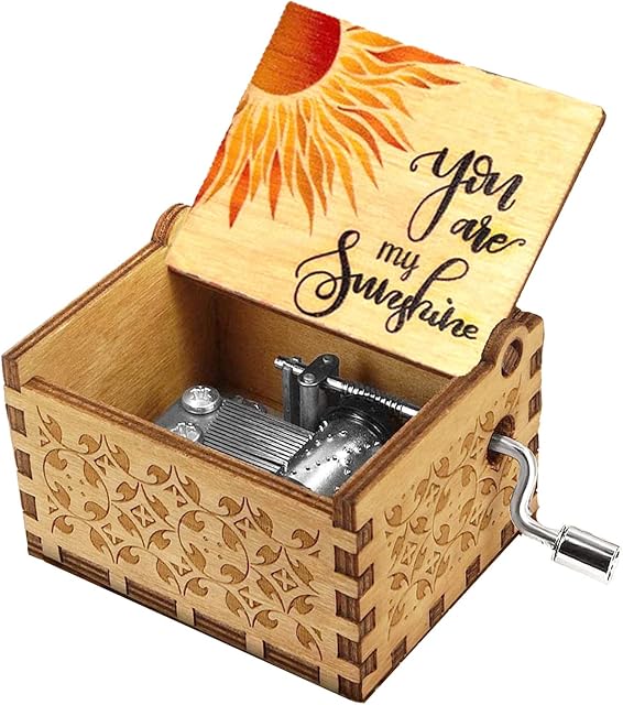 Sakruda Wooden Music Box for Daughter Son Wife Dad Friends,Hand-Crank You Are My Sunshine Melody Wood Musical Box,Laser Engraved Antique Gift for Kids Children on Birthday,Christmas,Anniversary Day