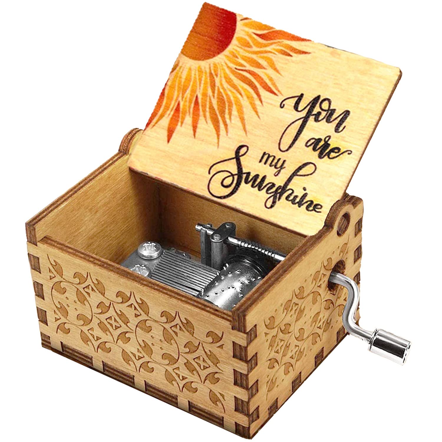 sakruda Wooden Music Box for Daughter Son Wife Dad Friend,Hand-Crank You Are My Sunshine Melody Wood Musical Box,Laser Engraved Antique Gift for Kids Children on Birthday,Christmas,Anniversary Day