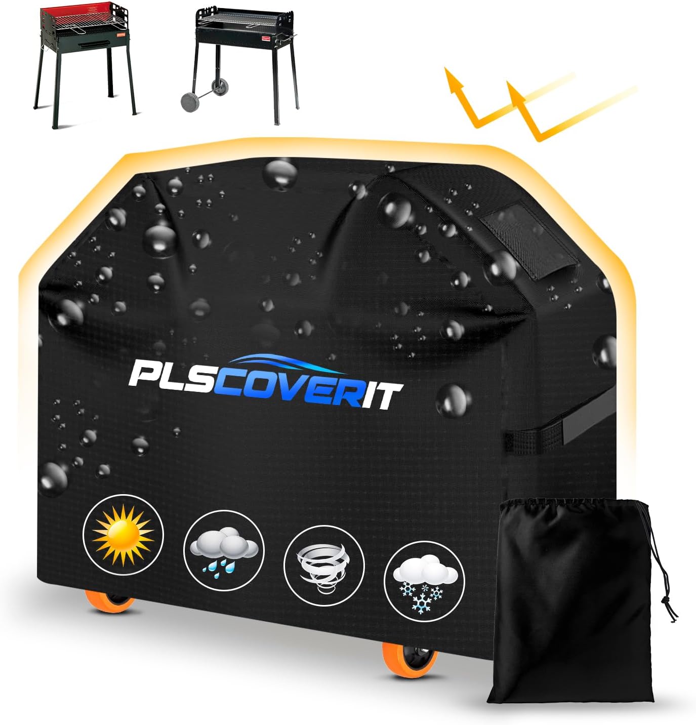 PlscoveritWaterproof BBQ Grill Cover, Heavy Duty 600D Oxford Fabric Barbecue Gas Cover with Handle, Vents and Adjustable Rope, UV and Fade Resistant for Weber Char Broil Nexgrill 58" x 24" x 46"