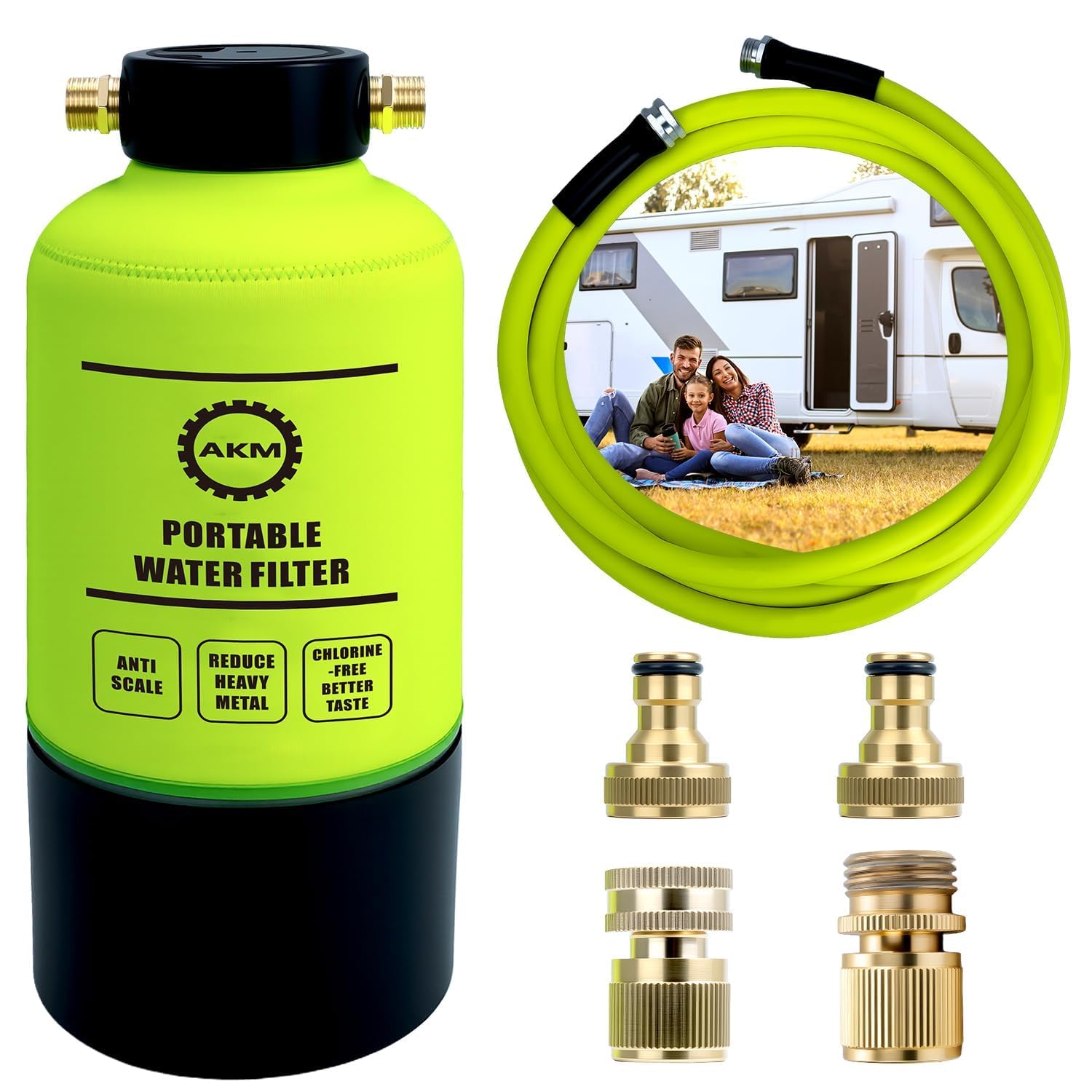 AKM RV Water Filtration System, Anti-Scale, KDF GAC Carbon Filters,3/4" GHT Brass Quick Connectors, Scale Inhibitor Filter, Reduce Chlorine, VOCs,