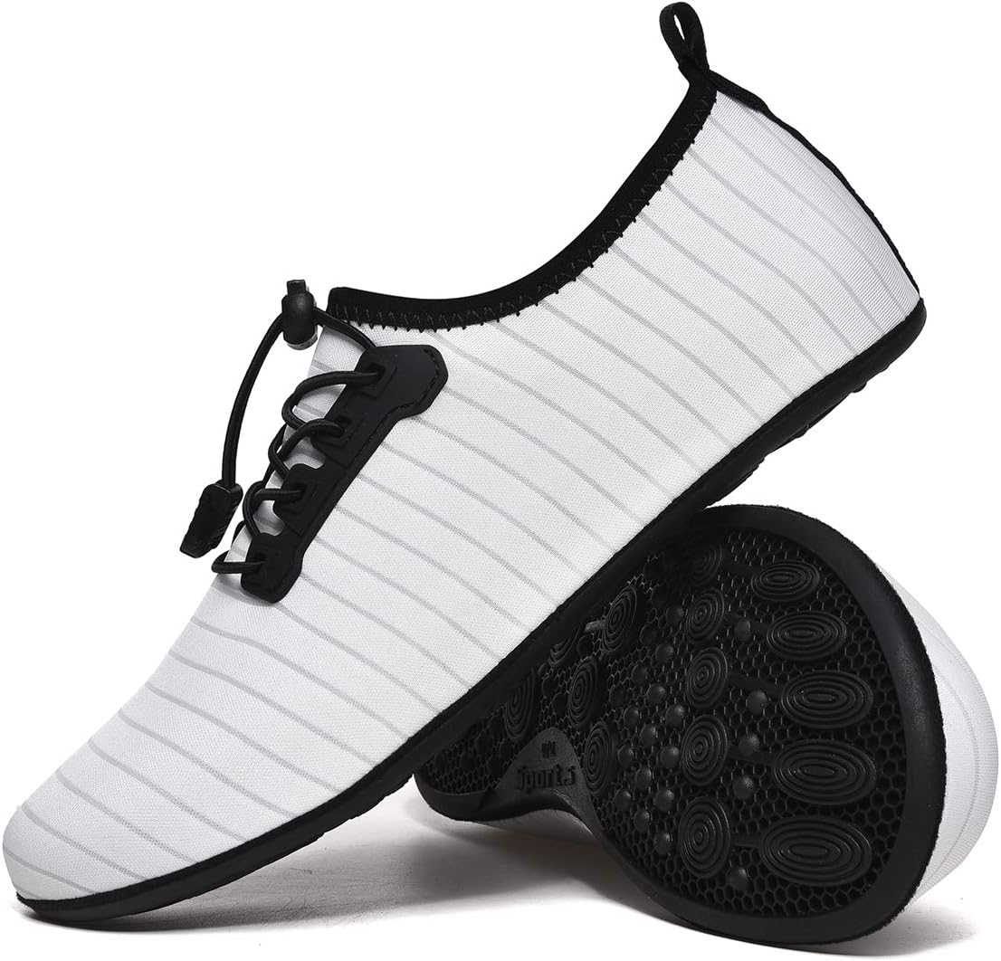 CanLeg Water Shoes Aqua Shoes Swim Shoes Beach Sports Quick Dry Barefoot for Boating Fishing Diving Surfing with Drainage Driving Yoga Upstream for Womens Mens(CL196020White47)