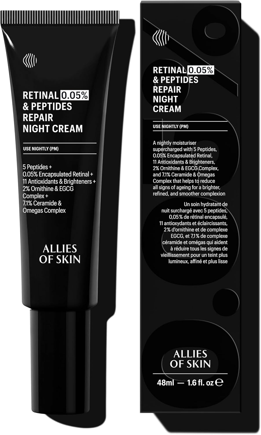 Allies Of Skin Retinal 0.05% Peptides Repair Night Cream with 0.05% Encapsulated Retinaldehyde, Peptides, 2% Ornithine, EGCG Complex, 11 Brighteners, Antioxidants, and 7.1% Ceramide & Omegas Complex