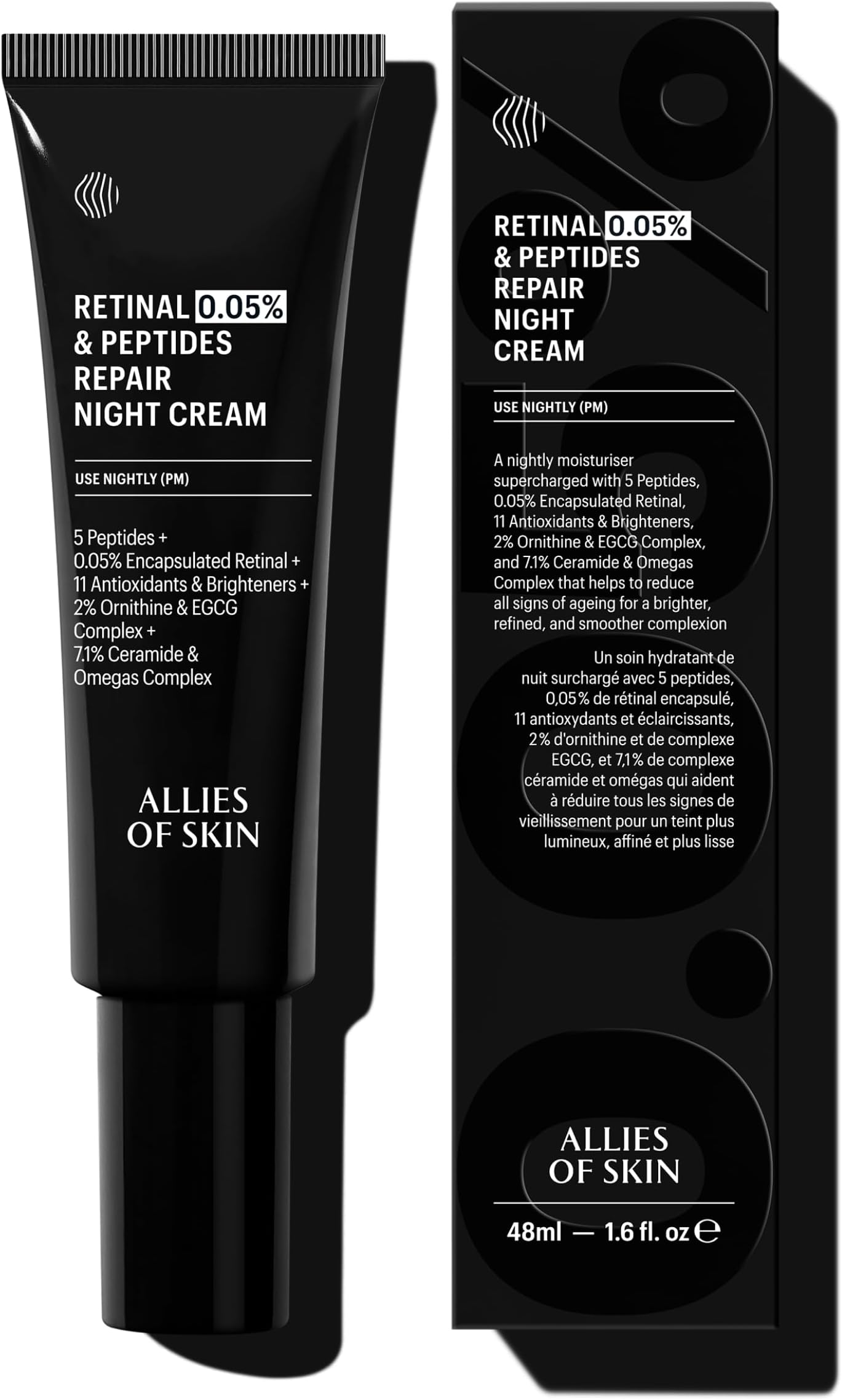 Allies Of Skin Retinal 0.05% Peptides Repair Night Cream with 0.05% Encapsulated Retinaldehyde, Peptides, 2% Ornithine, EGCG Complex, 11 Brighteners, Antioxidants, and 7.1% Ceramide & Omegas Complex