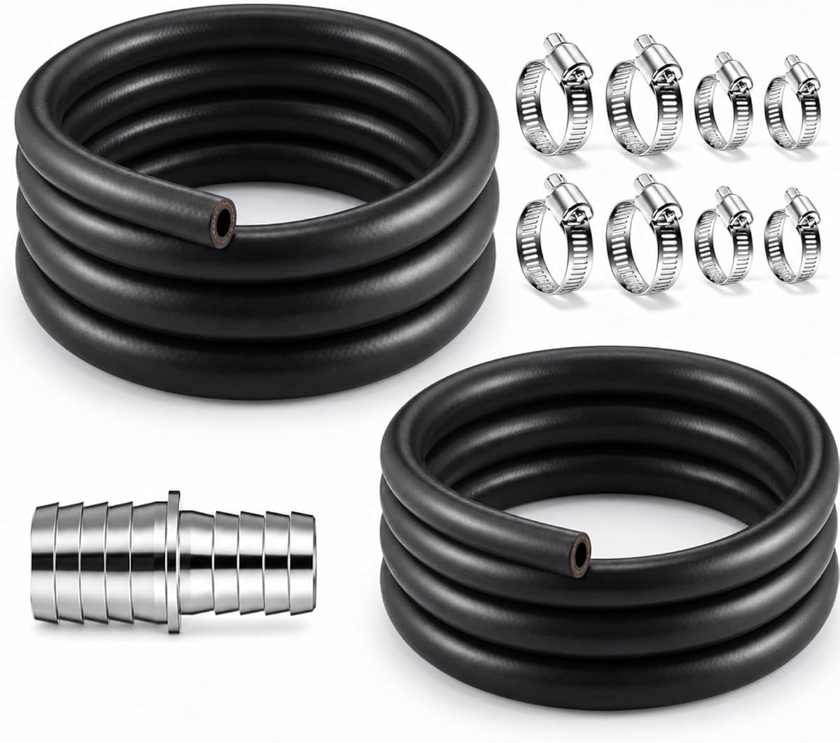 10 ft 3/4" & 5/8" Heater Hose with 5/8" to 3/4" Hose Adapter, 8 Clamps | 5/8 to 3/4 Inch Radiator Line Barb Adapter, EPDM Rubber Coolant Hose for Car, High Pressure Heater Line Automotive
