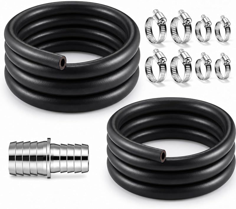 10 ft 3/4" & 5/8" Heater Hose with 5/8" to 3/4" Hose Adapter, 8 Clamps | 5/8 to 3/4 Inch Radiator Line Barb Adapter, EPDM Rubber Coolant Hose for Car, High Pressure Heater Line Automotive