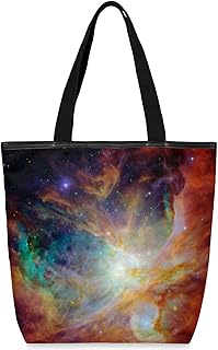 Sacolas de lona com zíper e bolso interno, bolsa de ombro feminina casual bolsa de mão colorida universo nebulosa, bolsas de compras reutilizáveis para cozinha, sacolas de lona para uso para livros, sacolas de compras, sacolas de presente, Multicor